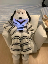 Cute Girl Cartoon Puppy Hooded Coral Fleece Pajamas Set Women's Winter New Thickened Large Size Loungewear Pajamas for Women