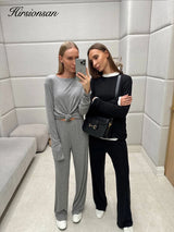 Hirsionsan Modal Soft Loose Sets Women 2026 Casual Two Pieces Long Sleeve T Shirts and High Waist Dresses Outfits Tracksuit