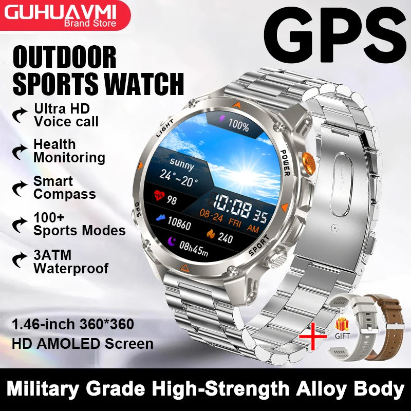 2026 New Military Bluetooth Call Smart Watch Built-in GPS Compass Barometric Altimeter 10ATM Waterproof Sports Smartwatches Men