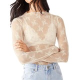 Floral Lace Sheer Mesh Long Sleeve Top