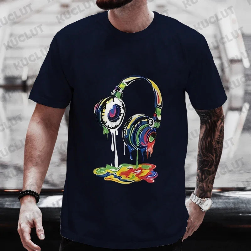 Men’s Hip Hop Melting Headset Graphic Oversized Tee