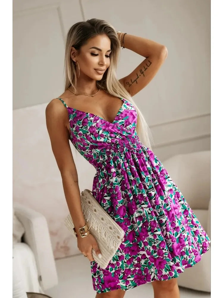 Women's Floral Print Wrap Pleated Sundress