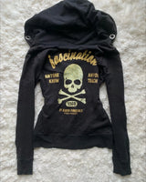 Y2K Retro Zipper Hoodies Women Harajuku Sexy Slim Fit Sweatshirt Autumn Skull Graphic Embroidery Hooded Jacket Gothic Clothing