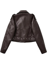 Ailegogo New Spring Autumn Women Vintage Loose Belt Faux Leather Jacket Streetwear Female Retro Moto Biker Coat Outwear
