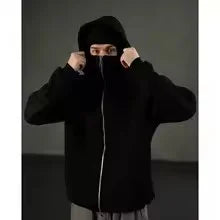 2025 Men's and Women's Balaclava Y2K Gothic Harajuku Winter Fashion Double Hooded Sportswear Men's Hooded Mask Zipper Sportswear