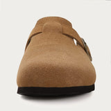 Kidmi Men's Suede Clogs Cork Footbed Clogs for Women Soft Leather Adjustable Buckle Slip-on Potato Shoes Sandals Beach Slippers