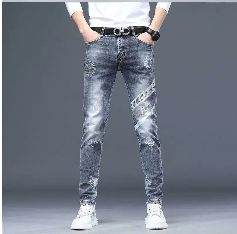 Men's Printed Stretch Slim Fit Denim Jeans