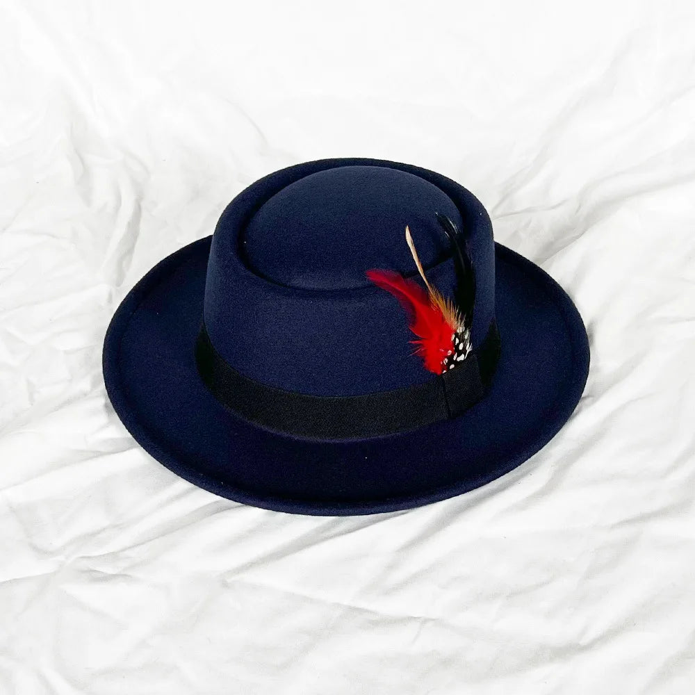 Men's Vintage Felt Fedora Hat with Feather Accent