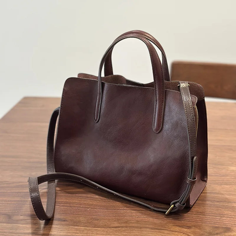 Johnature 2026 Spring New Handbag Genuine Leather Casual Versatile Tote Bag Soft Cowhide Women's Shoulder Crossbody Bag