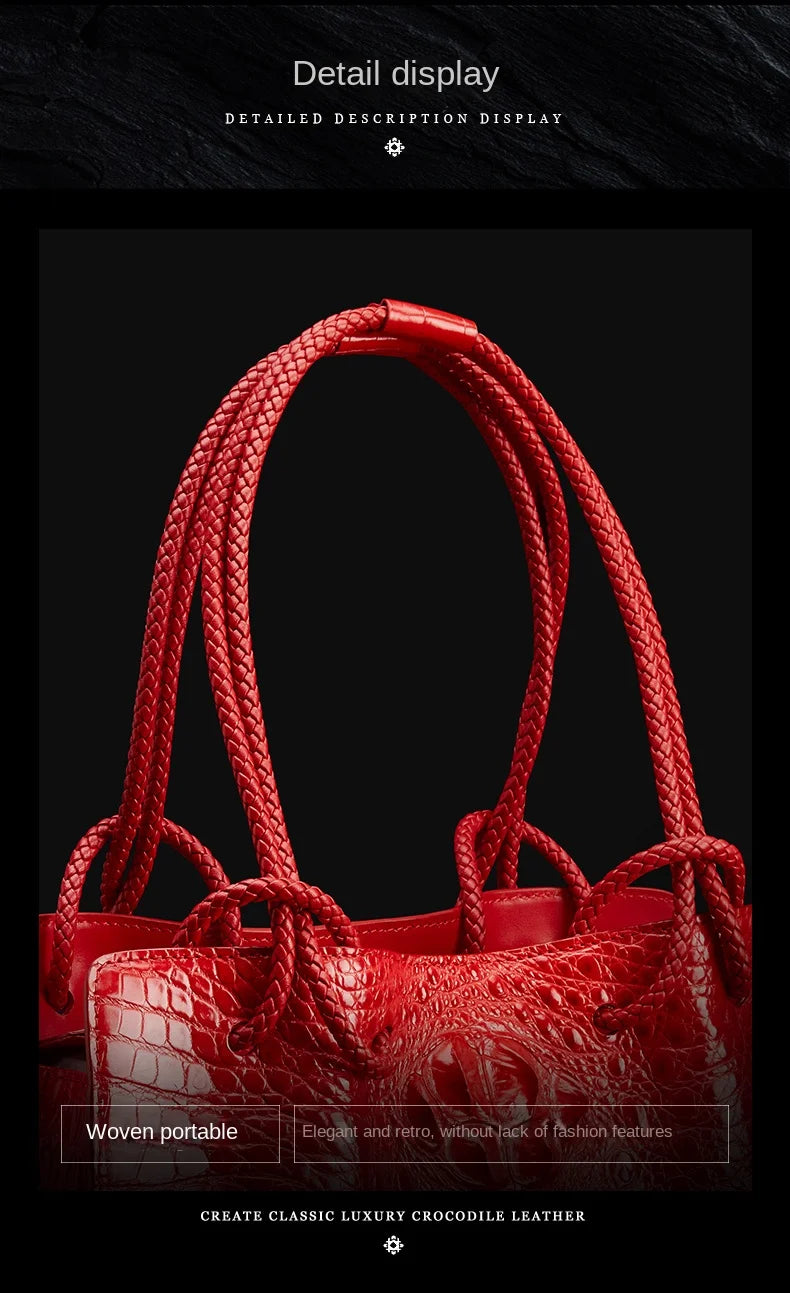 Luxury Genuine Leather Women's Bag Red Crocodile Pattern Ladies Handbags Tote Bag Fashion Travel Portable Shoulder Underarm Bags