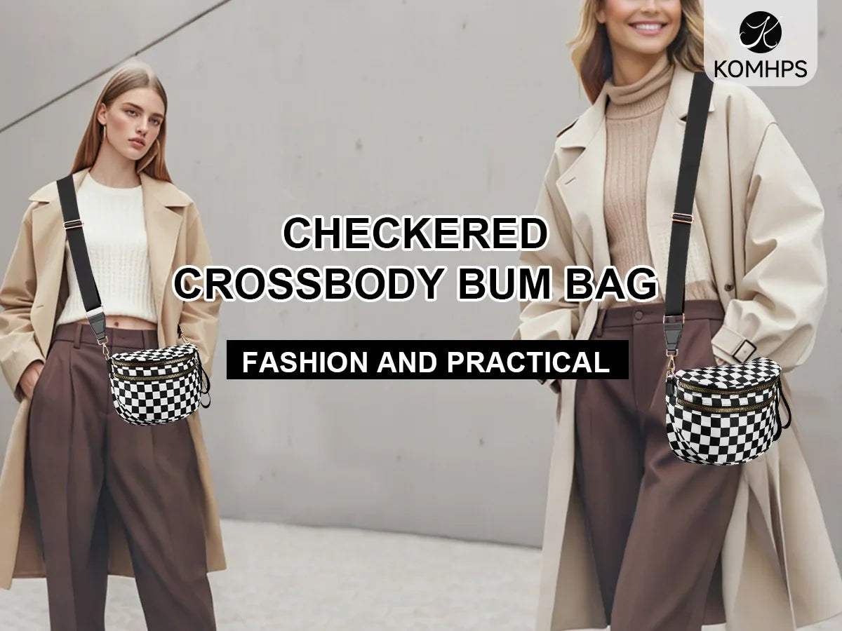 Women Checkered Bum Bag Casual Fanny Pack Large Capacity Crossbody Adjustable Strap Simple Shoulder Mommy Bag Daily Travel Tote