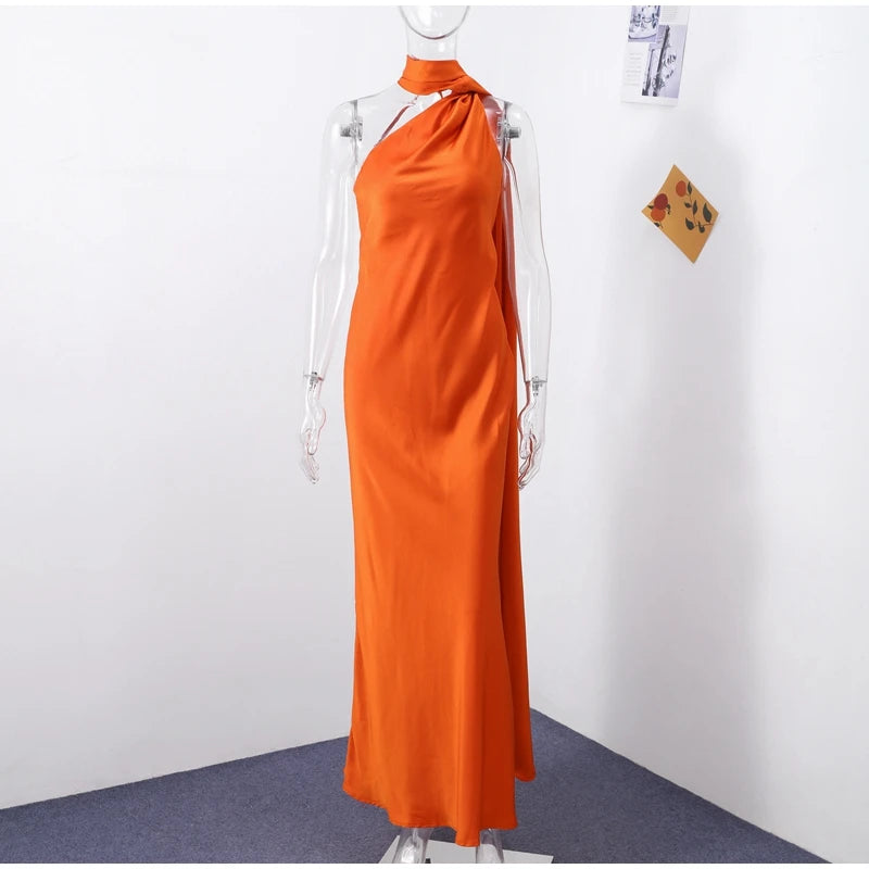Elegant Ribbon Halter Maxi Dress