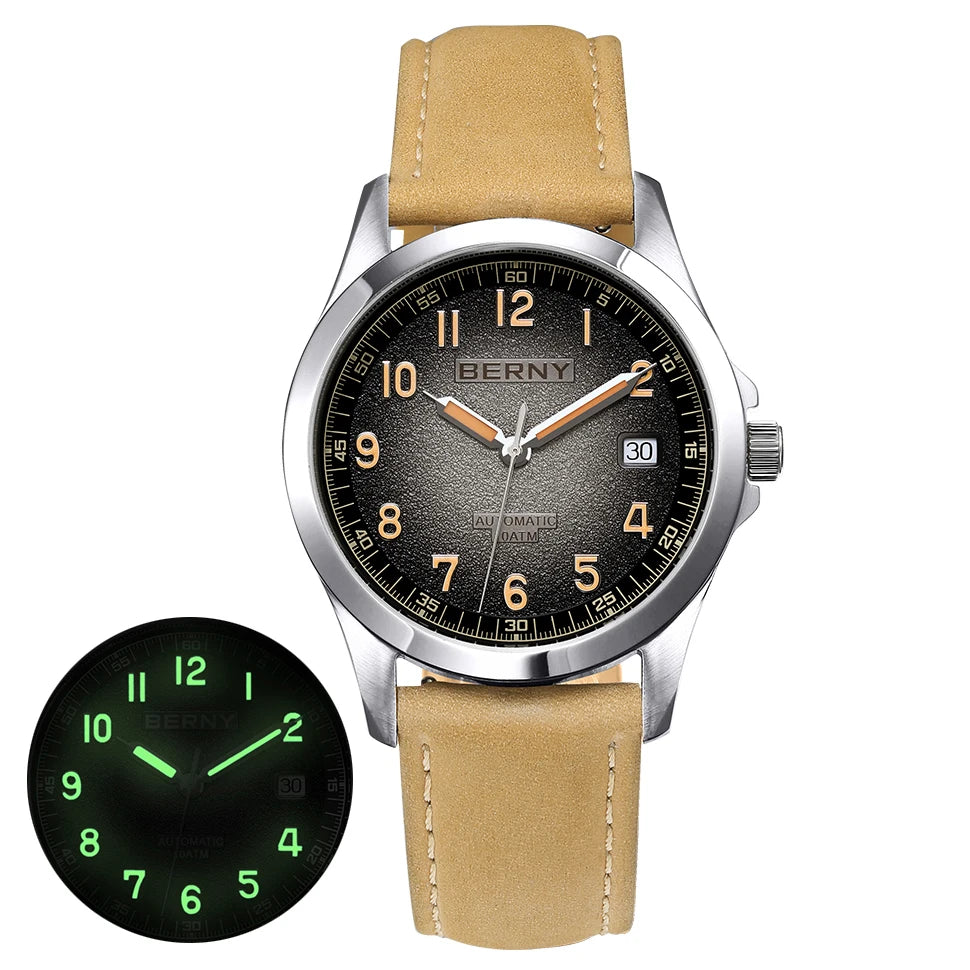 BERNY Frosted Dial Automatic Watch Men Luminous Mechanical Original ST2130 Wristwatch Sapphire Luxury Men Watch 10ATM Waterproof
