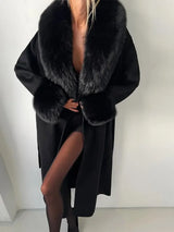 Faux Fur Patchwork Woolen Overcoat