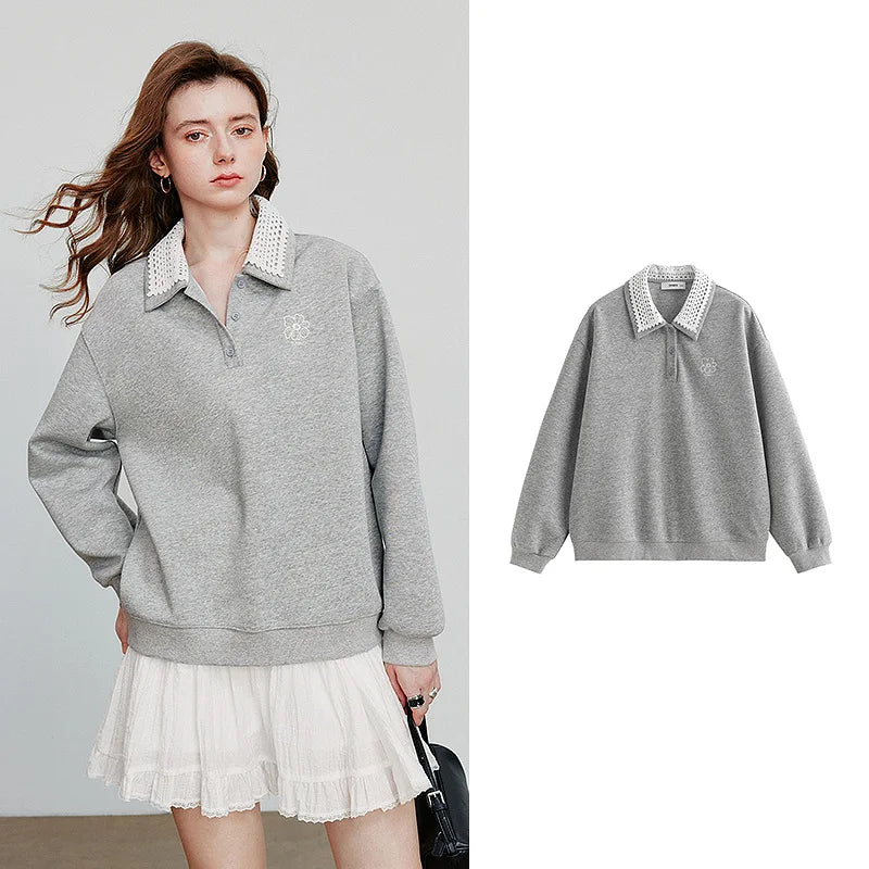 Women’s Green Colorblock Collared Sweatshirt