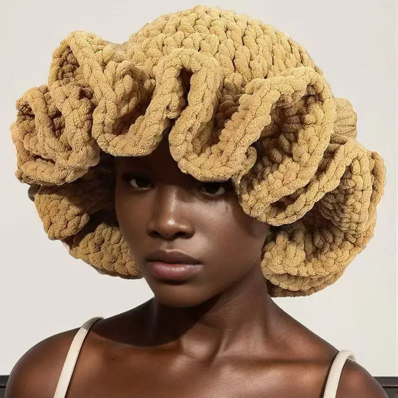 Colorful Crochet Ruffle Bucket Hat Warm Stretch Knit Hat Ruffle Brim Crochet Women's Fashion Handmade Beanie Hat tool tentacle
