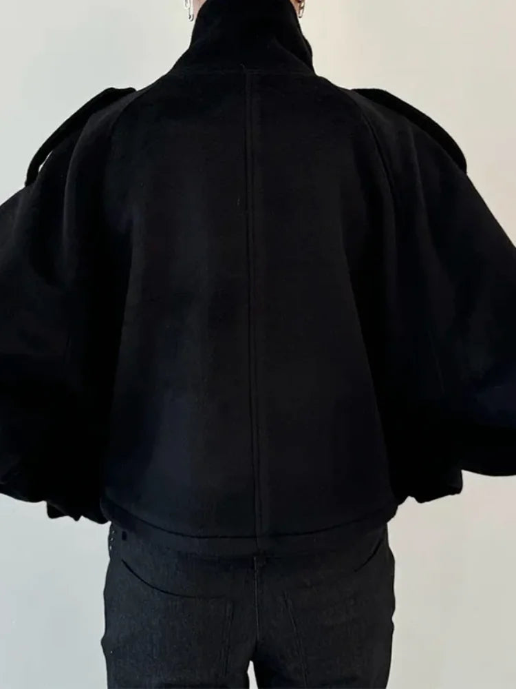 Fashion Short Woolen Coat Women Stand Collar Single-breast Full Sleeve Loose Pocket Jacket Female 2026 Autumn Solid Lady Outwear