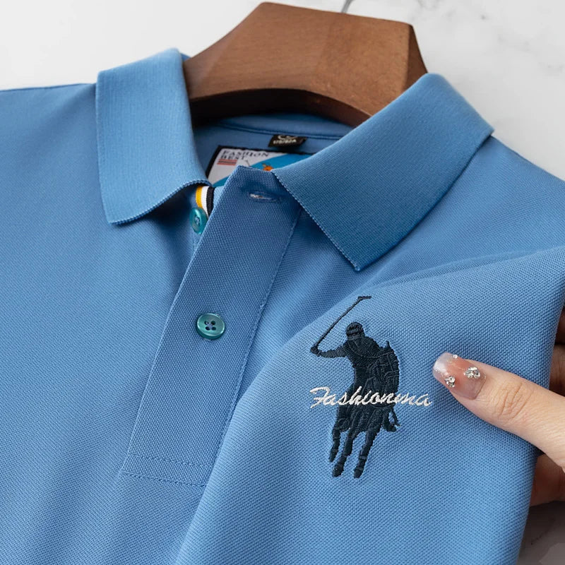 Men's Embroidered Cotton Polo Shirt – Breathable Summer Fit