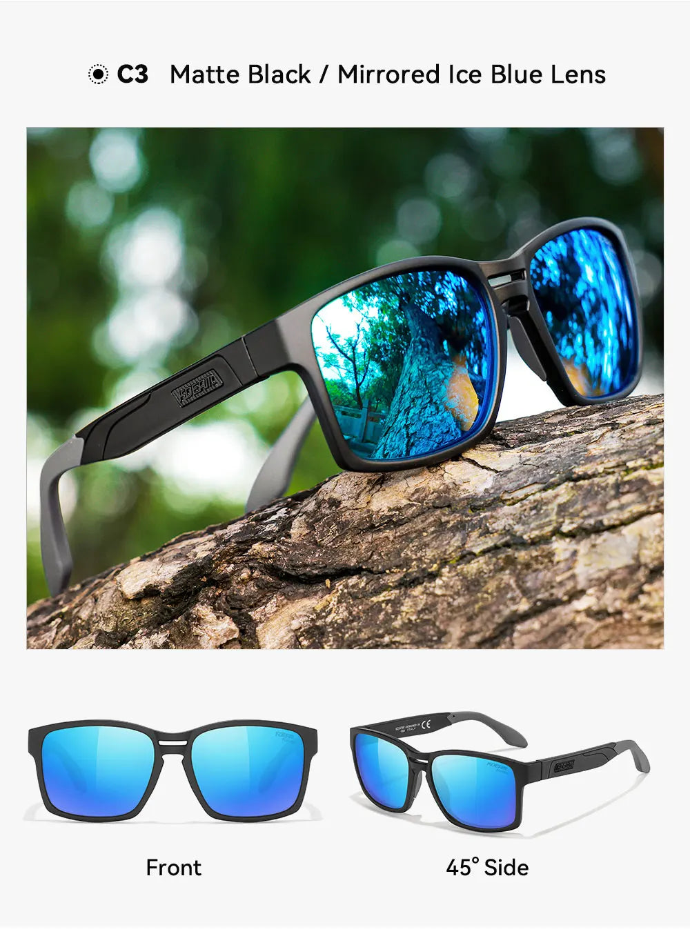 KDEAM New Polarized & Photochromic Sunglasses Unisex Size Square TR90 Sun Glasses For Fishing Golfing Driving Jogging