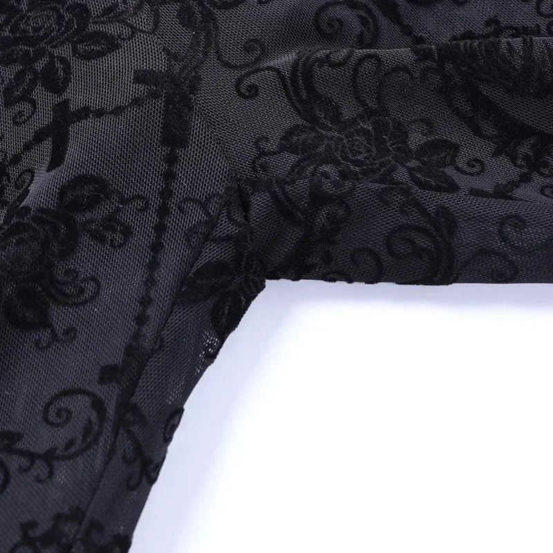 Women's High-Waist Mesh Lace Flare Pants