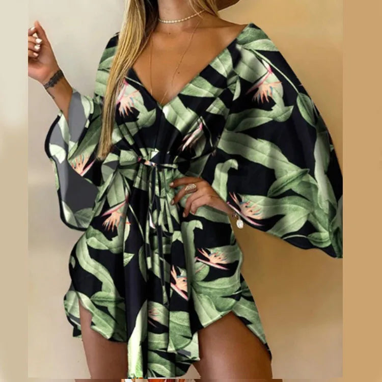 Bohemian Floral V-Neck Mini Dress