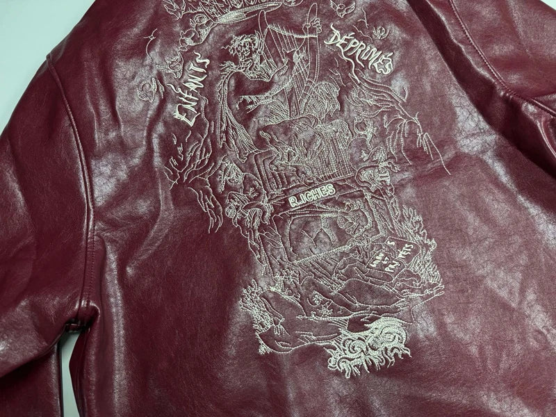 Burgundy Embroidered Streetwear Jacket