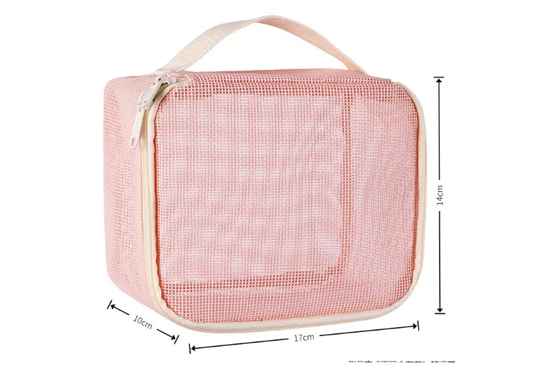 Large Mesh Makeup Bag for Women Portable Breathable Cosmetic Organizer Bag Travel Makeup Pouch with Simple Design