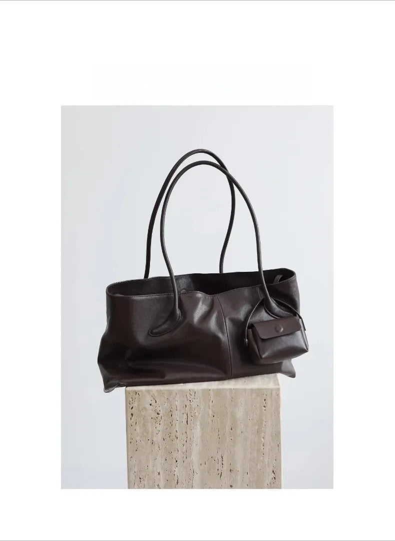 Motingsome Oversized Natural Leather Woman Bags 2025 New Fashion Handbag and Purses Large Capacity Commuter Bag Casual Tote