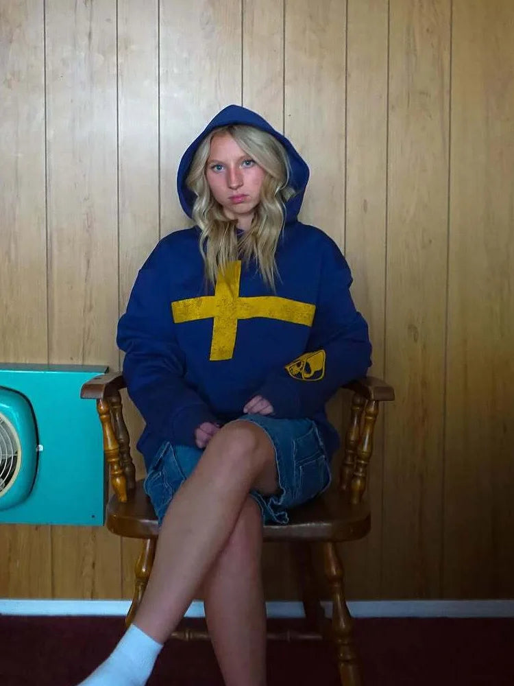 Women's Oversized Y2K Graphic Pullover Hoodie
