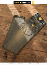 2026 European Trendy Brand Yellow Mud Jeans Men's Retro Old Slim Fit Fashion Long Pants Autumn and Winter Thick Pants