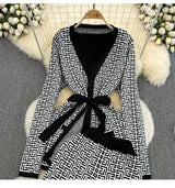 3-Piece Women’s Knitted Set: V-Neck Belted Cardigan & High-Waist Wide-Leg Pants