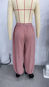 Women's Plaid Drawstring Lantern Pants