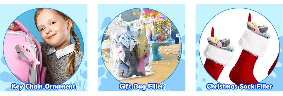 12-48Pcs Shark Plush Keychain Mini Stuffed Animal 3.94" Shark Party Favors Bulk Soft Tiny Shark Keychain Shark Backpack Keychain