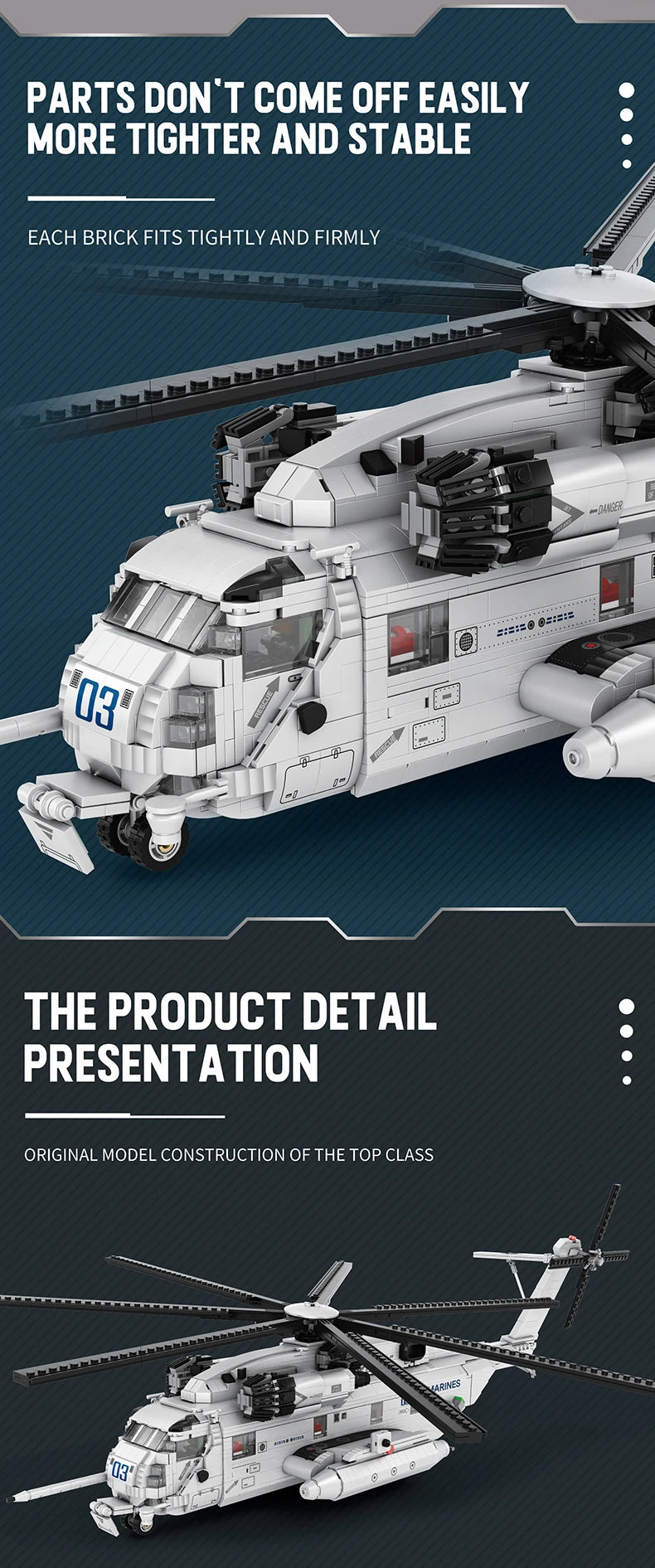 CH-53E Transport Helicopter Building Blocks Army Plane Military Fighter Model Assembly Bricks Desktop Ornaments Toy Holiday Gift