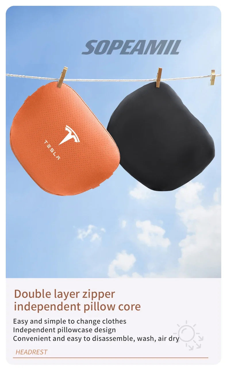 Car Double-Sided Suede Leather Headrest Neck Support Pillow Seat Waist Cushion Tesla Cybertruck Model 3 Model Y Model S Model X