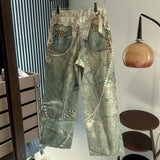 3D Pearl Chain Trompe L'Oeil Straight-Leg Jeans