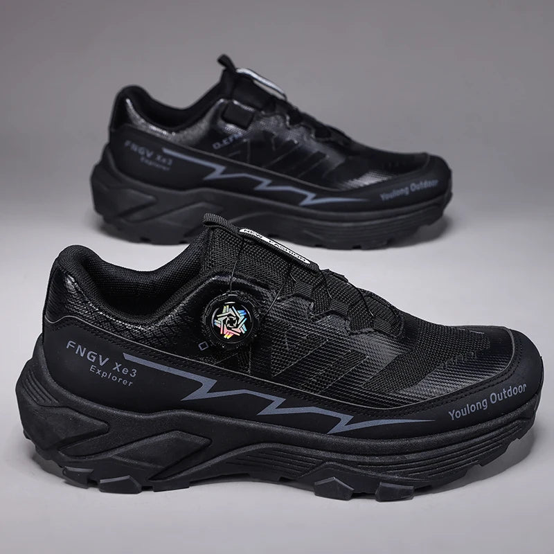 Outdoor Hiking Shoes for Men, Lightweight Travel Hiking Shoes, Breathable Mesh Sneakers, Casual Walking Shoes, Rotating Buckle Design, Non-Slip and Wear-Resistant Trail Shoes, Suitable for Mountaineering and Camping, 2026 New