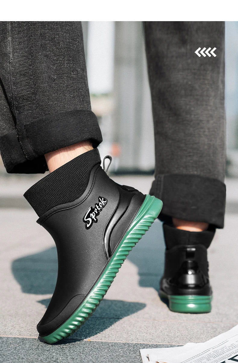Fashionable Adult Short Rain Boots Waterproof Ankle Shoes Anti-Slip Durable Rubber Footwear For Men Women Suitable for Rainy Day