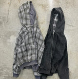 Reversible Plaid Zip-Up Hoodie with Relaxed Fit
