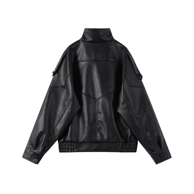2026 Autumn Women's Faux Leather Jacket Brown Black Long Sleeve Stand Collar Thick Loose Lady Coat Fashion Motorcycle Streetwear