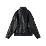 2026 Autumn Women's Faux Leather Jacket Brown Black Long Sleeve Stand Collar Thick Loose Lady Coat Fashion Motorcycle Streetwear