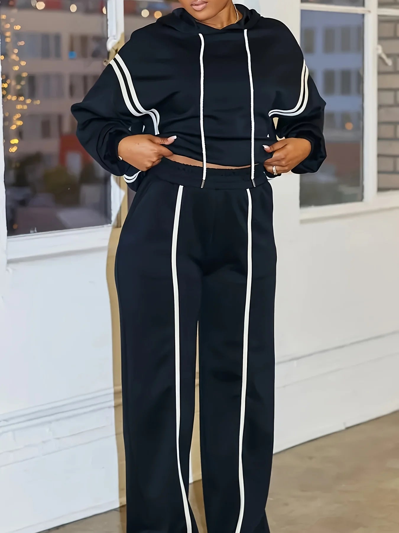Two-Piece Striped Hooded Lounge Set