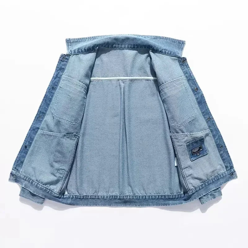 Autumn Men Solid Workwear Denim Jackets Fashion Motorcycle Vintage Jeans Jackets Hommes Slim Fit Cotton Casual Black Blue Coats