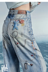 TOYOUTH Women Denim Jean 2025 Spring New Long Pants 8518053