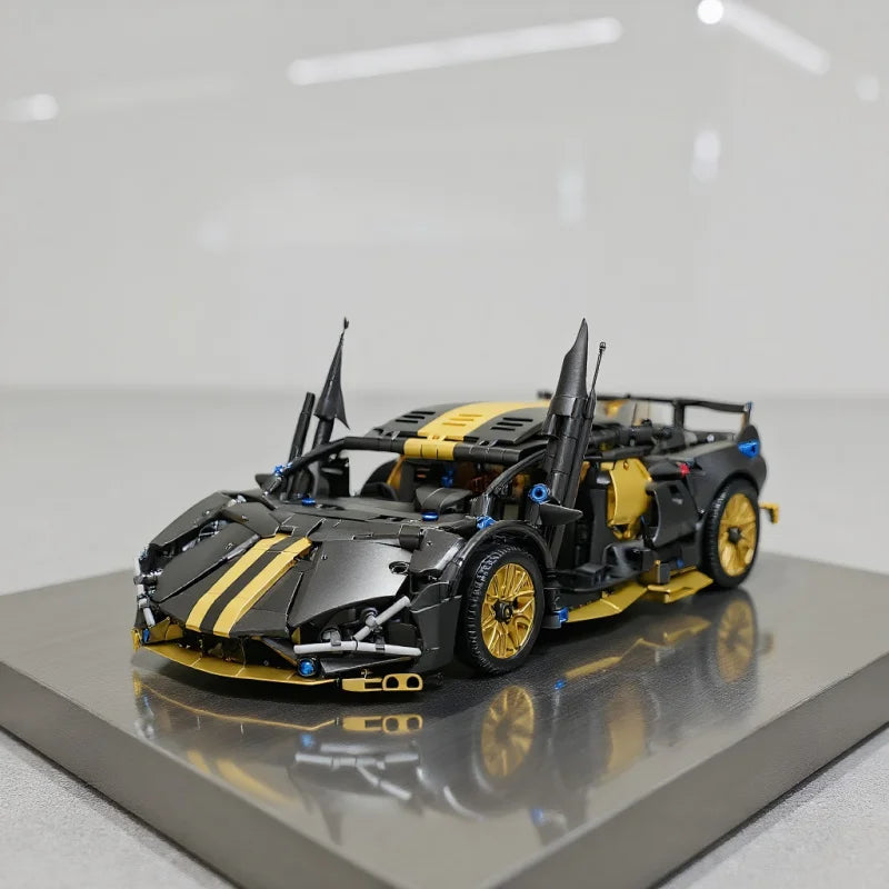 1:14 Black Sports Car Building Blocks Set, Suitable for 14+, Adult Collectiblel Assembled Model, Home Decoration & Gift