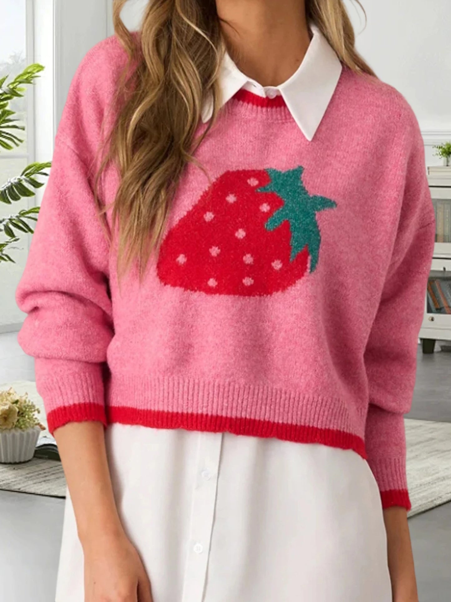 Cherry Patterned Oversized Pullover