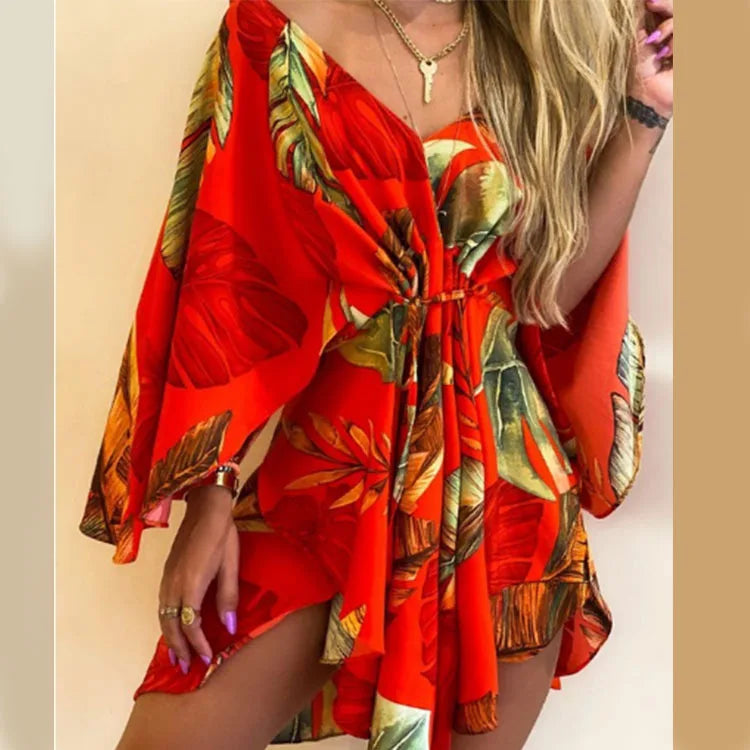 Bohemian Floral V-Neck Mini Dress