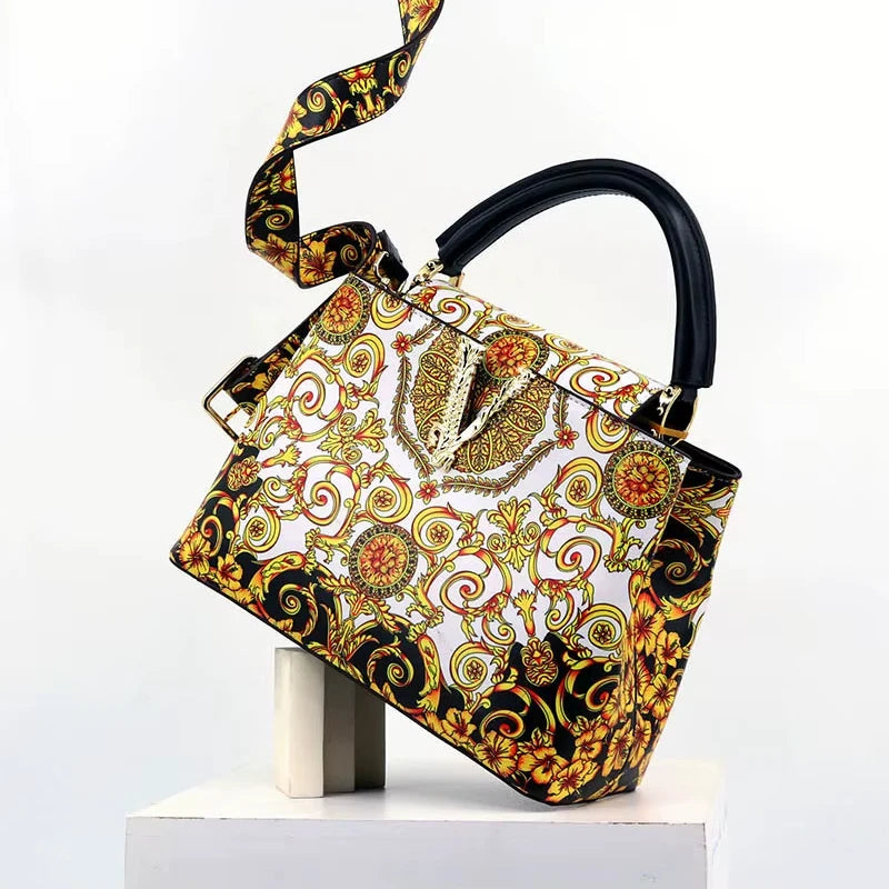 Ins Famous Fashion Classic Printed PU Leather Women's Handbags – Luxury Elegant Shoulder Crossbody Top Handle Bag