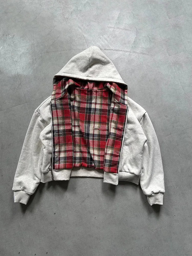 Reversible Plaid Zip-Up Hoodie