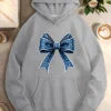 Floral Bow Accent Casual Hoodie